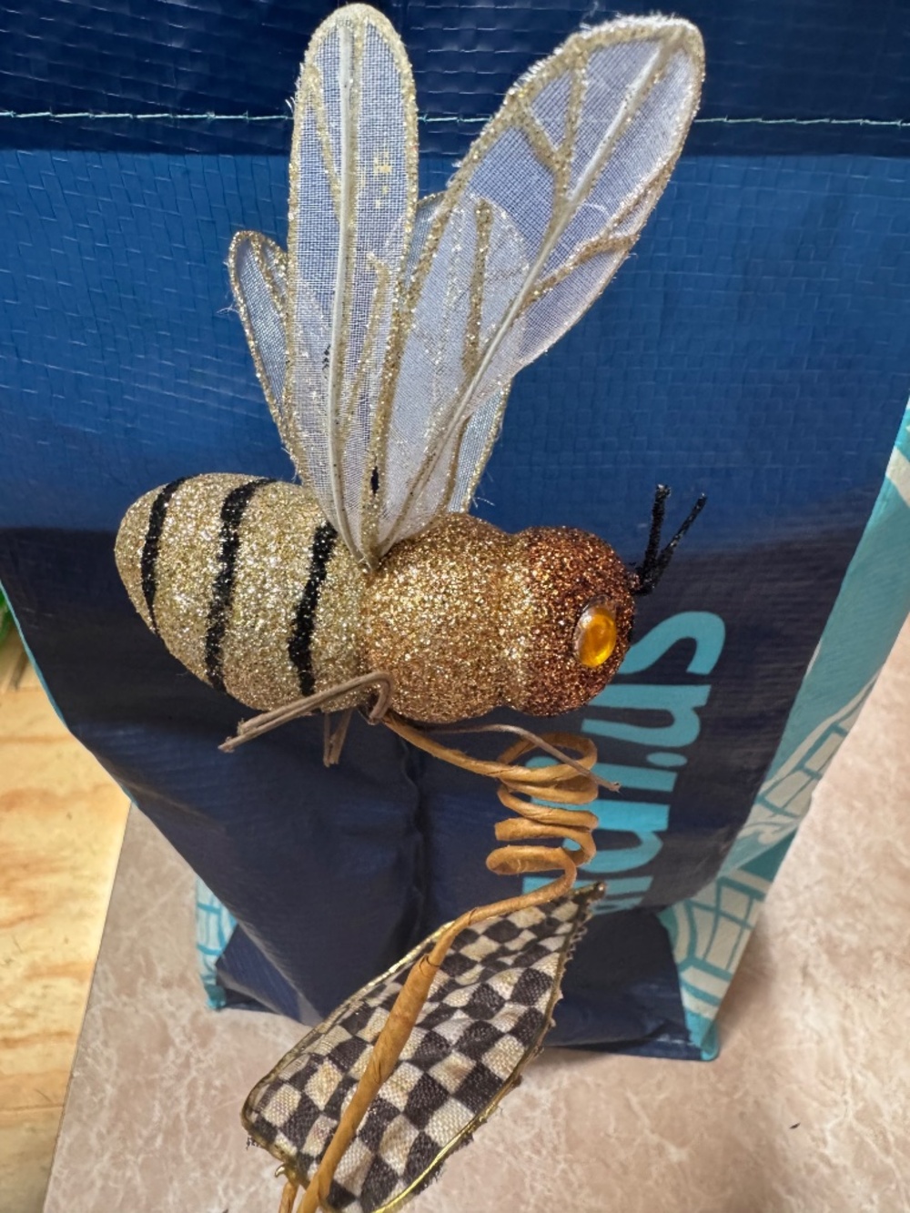 MACKENZIE-CHILDS Bee, on a Stem  Bee Decoration, Black-And-White Courtly Check